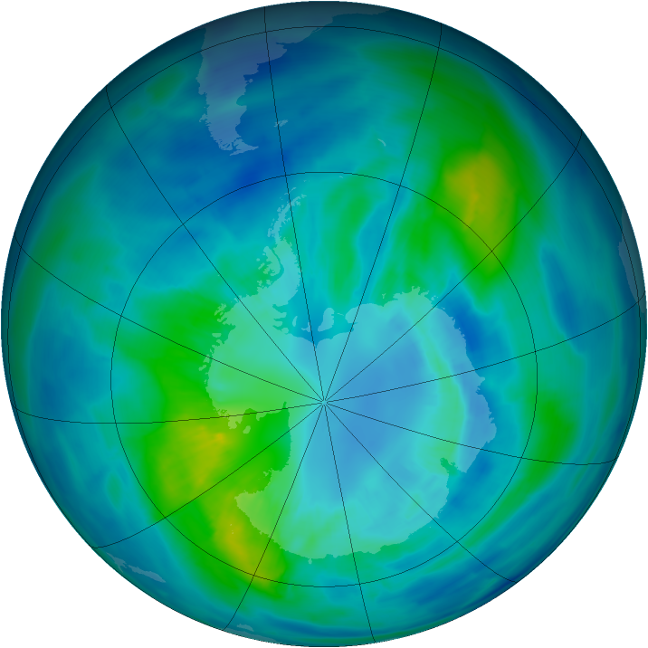 Antarctic ozone map for 06 April 2014